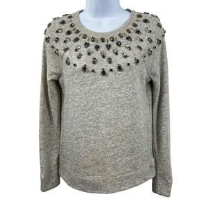 Ann Taylor Loft Gemstone Rhinestone Accent Long Sleeve Top Sweatshirt Petite